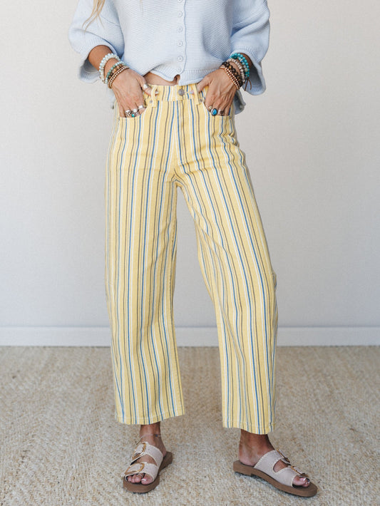Surf Walk Striped Barrel Pants - Yellow