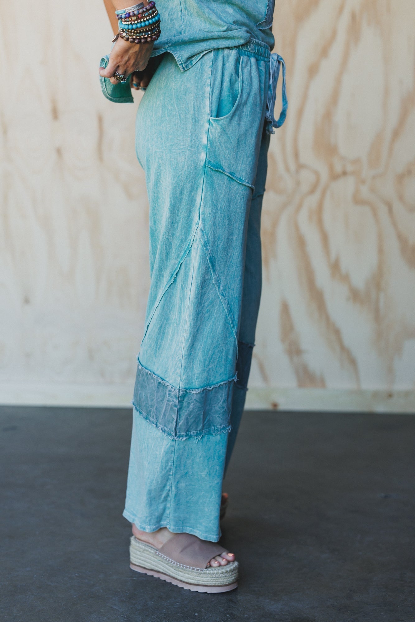 Skybound Soul Denim Patched Pants - Cyan