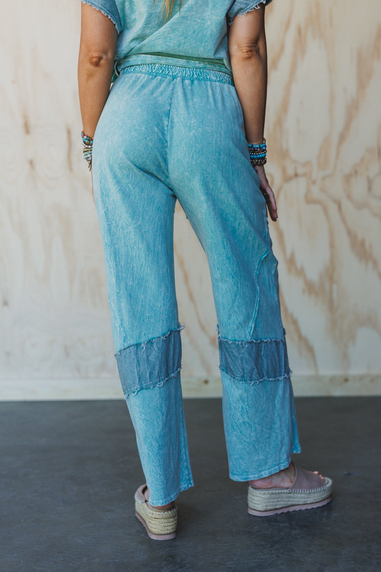 Skybound Soul Denim Patched Pants - Cyan