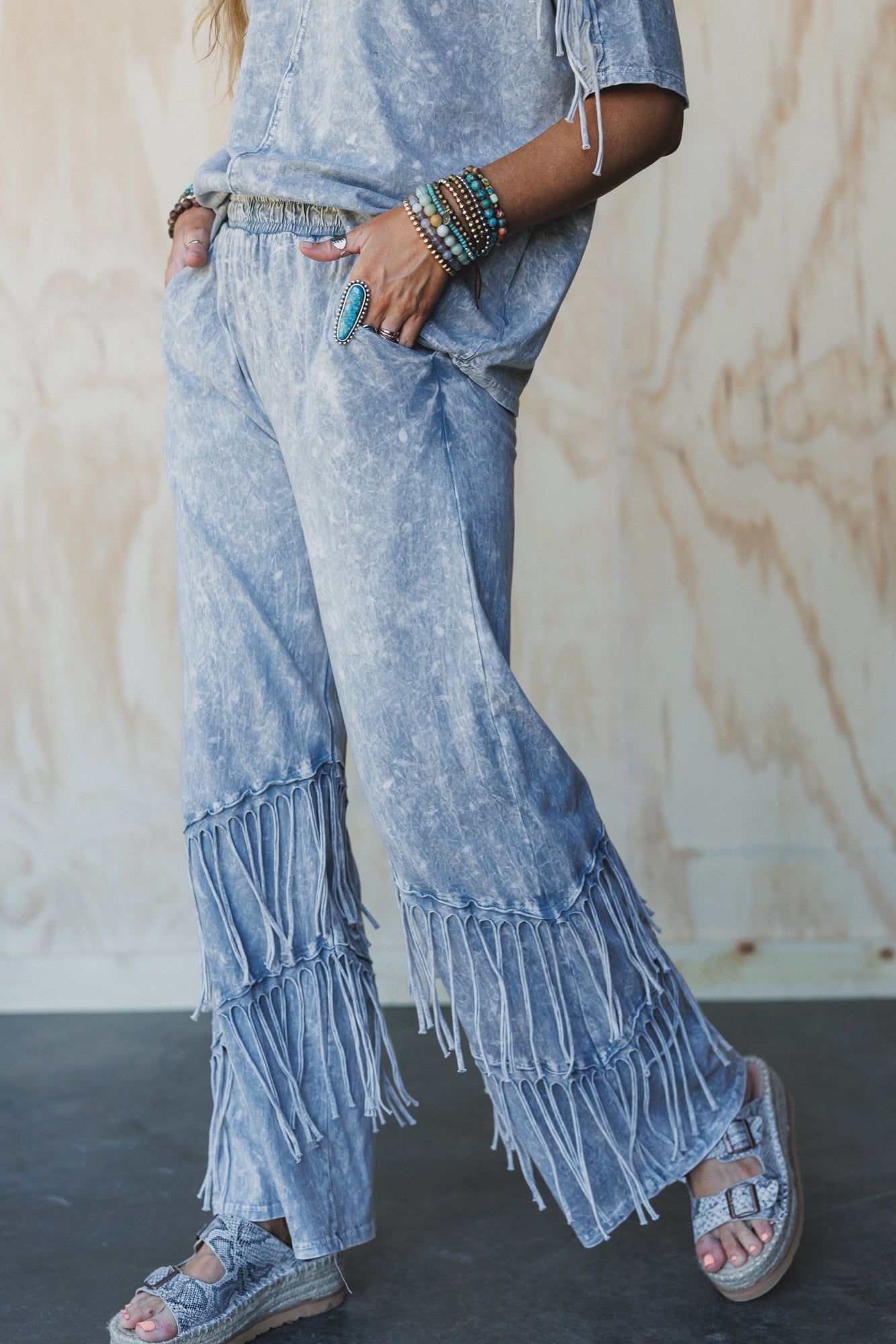 Wild Route Fringe Pants - Grey