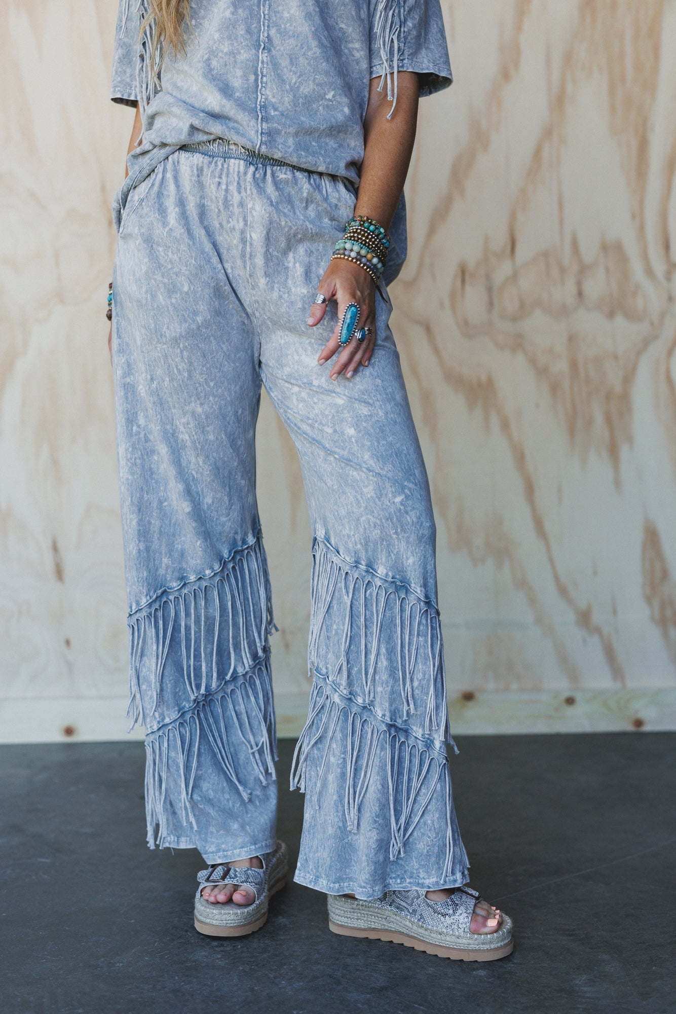 Wild Route Fringe Pants - Grey