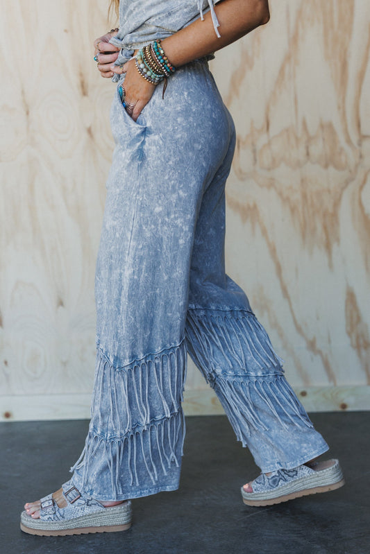 Wild Route Fringe Pants - Grey