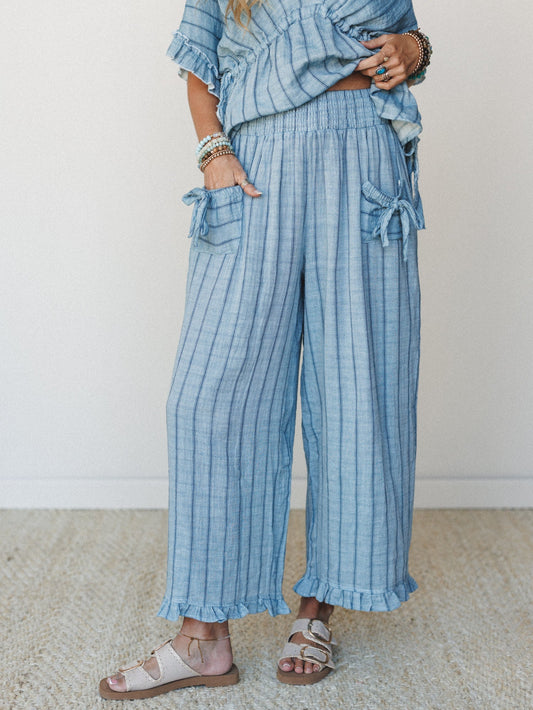 Beachy Breeze Striped Pants - Denim