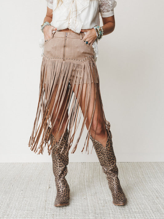 Here for a Good Time Fringe Shorts - Tan