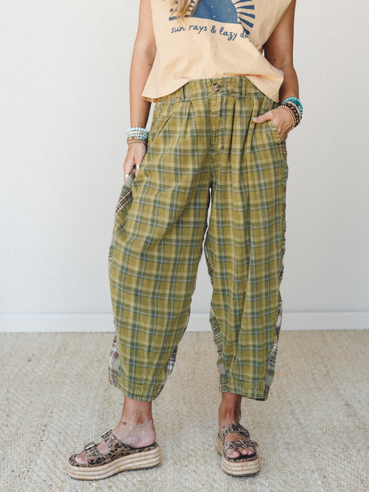 Mystic Plaid Wide Leg Pants - Green