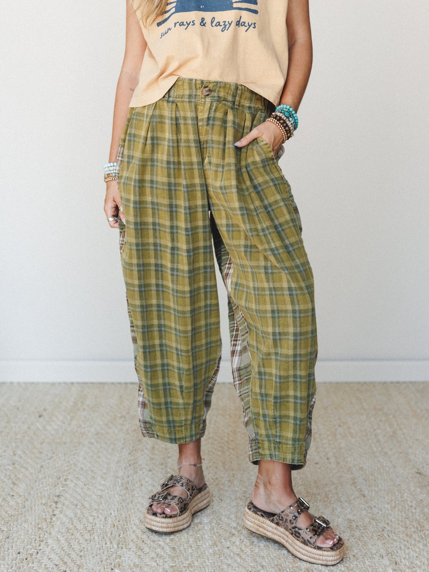 Mystic Plaid Wide Leg Pants - Green