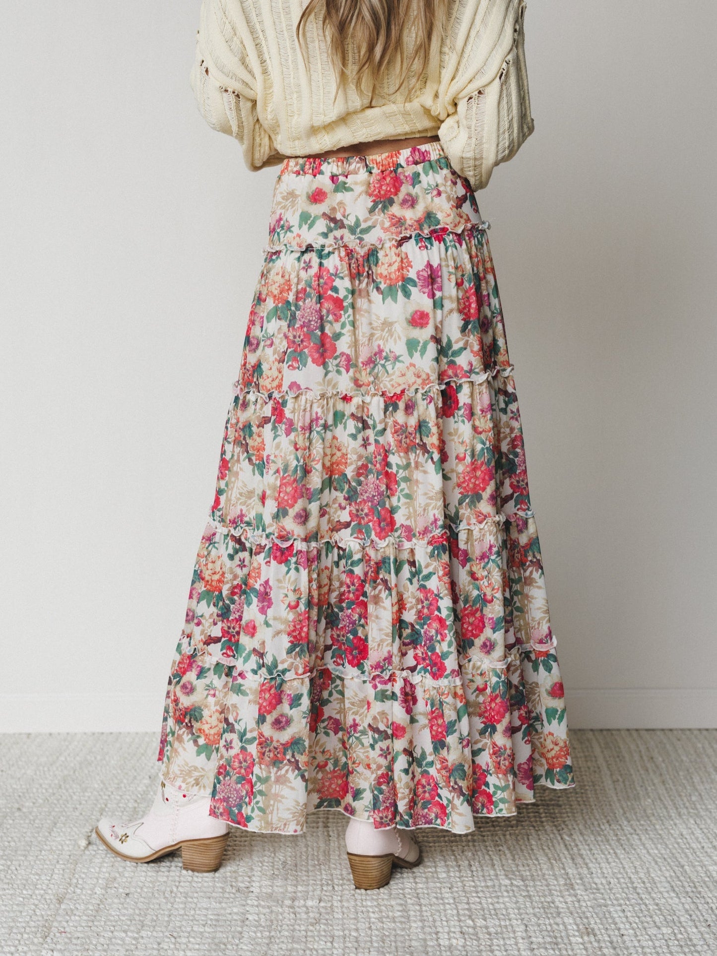 Floral Maiden Maxi Skirt - Cream Pink