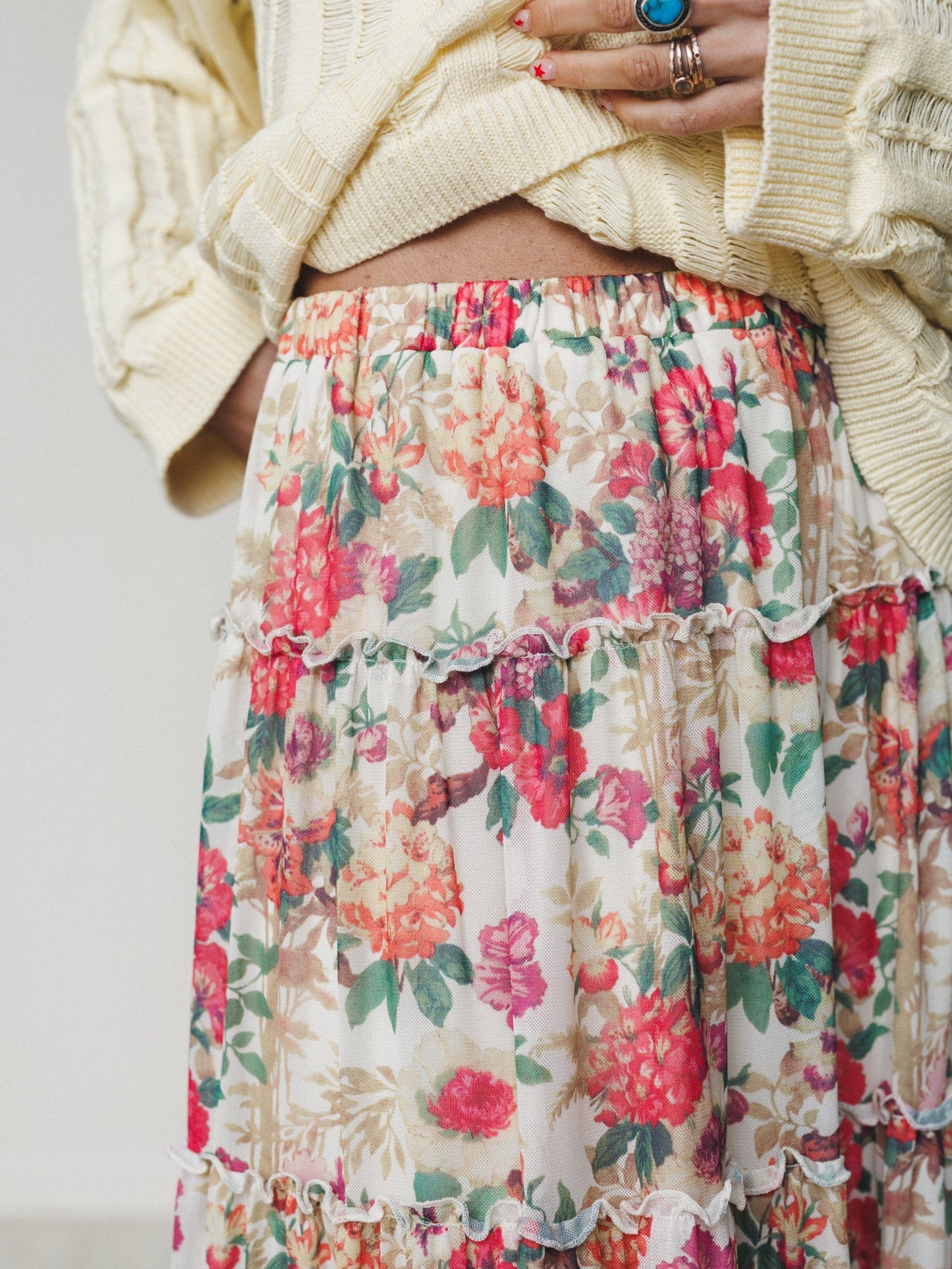 Floral Maiden Maxi Skirt - Cream Pink