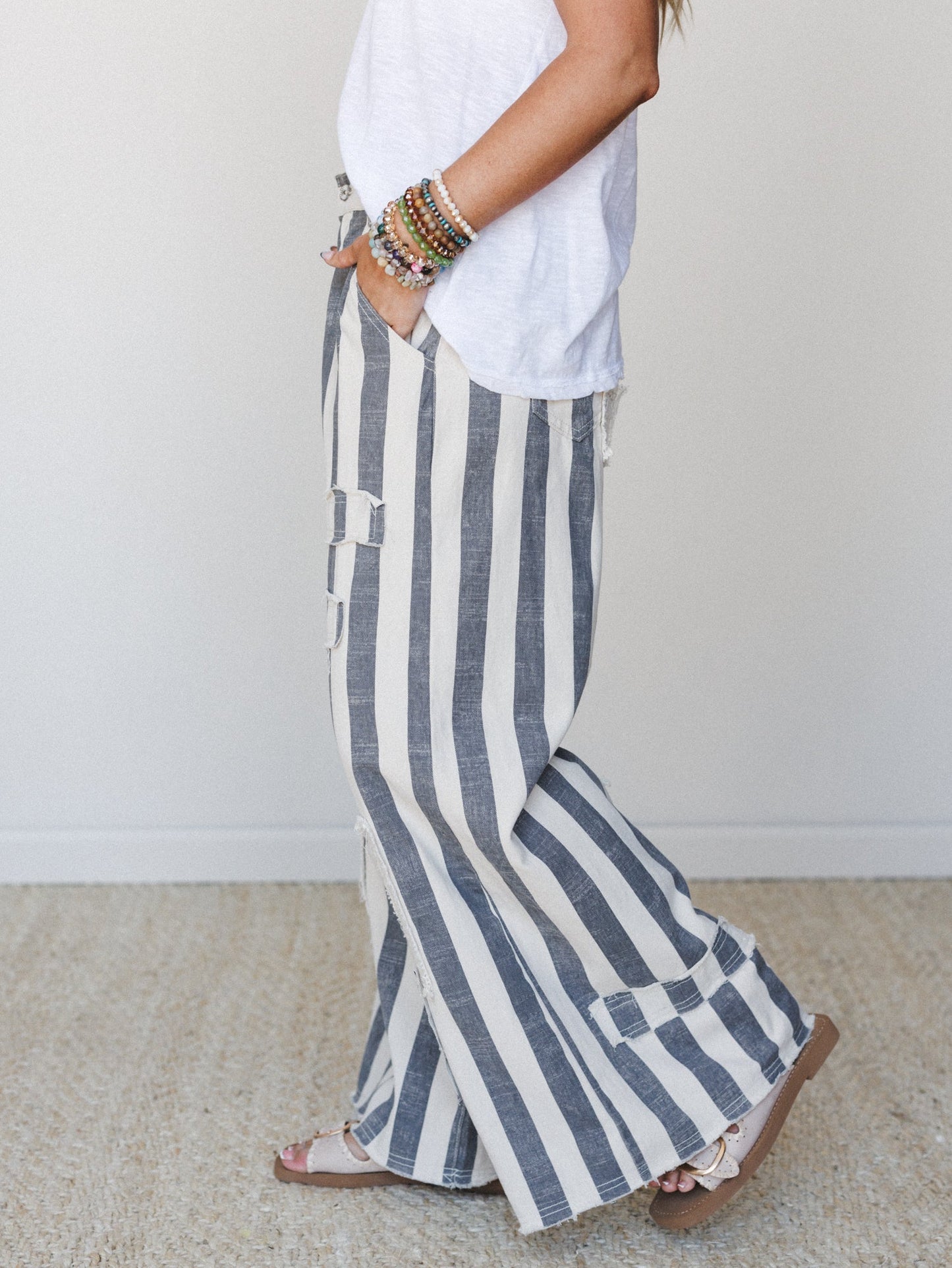 Fawnia Striped Wide Leg Pants - Charcoal Stripe