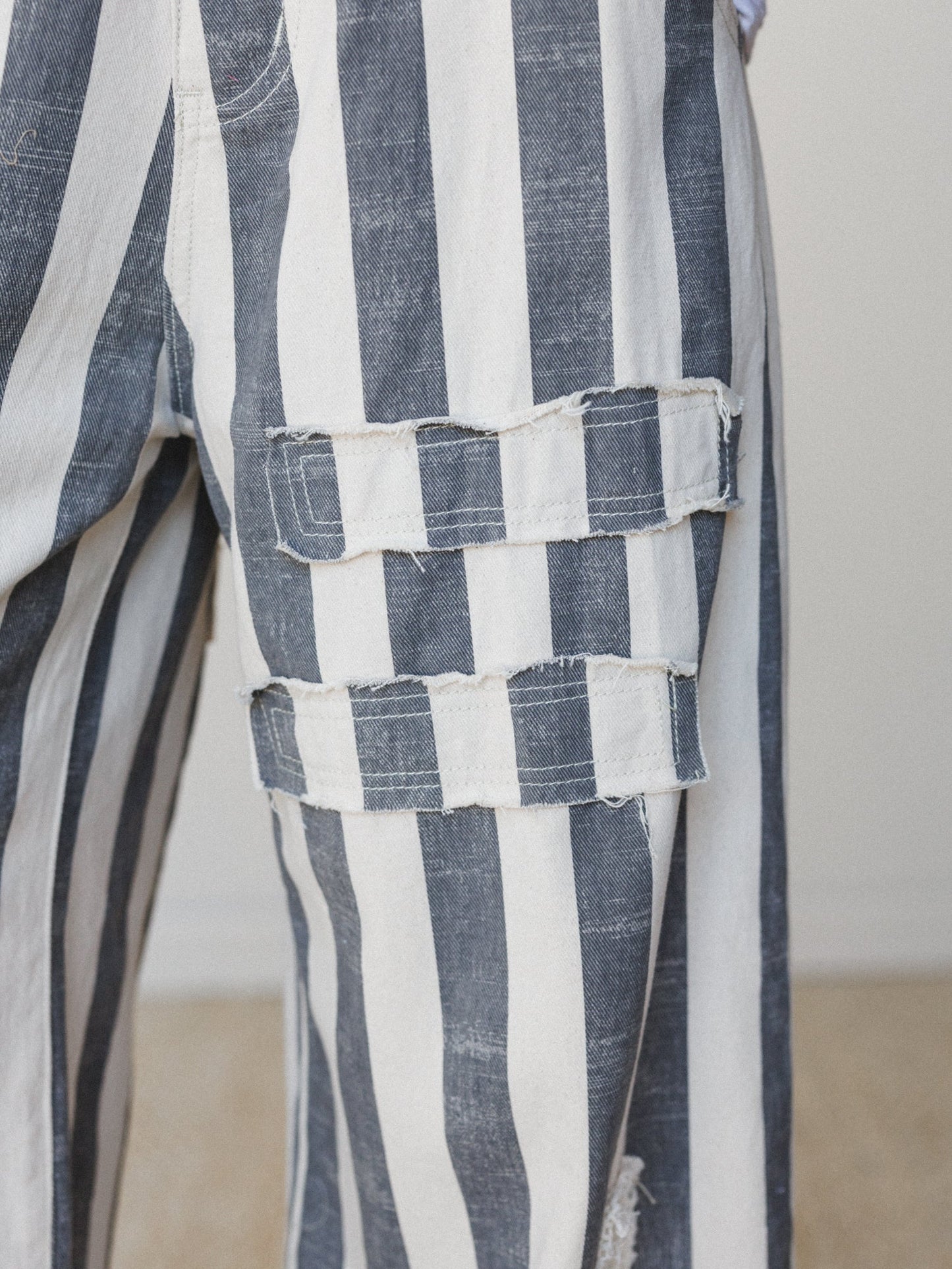 Fawnia Striped Wide Leg Pants - Charcoal Stripe